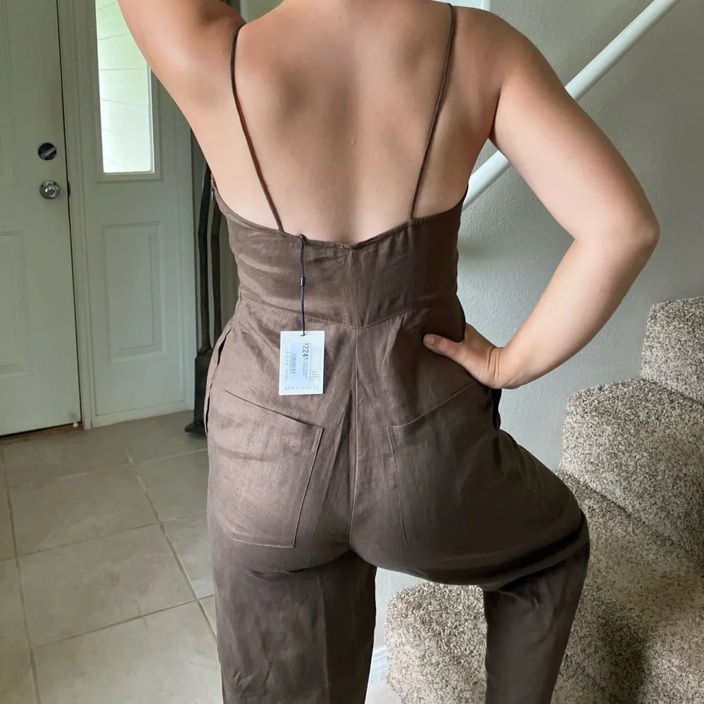Acacia linen teddy jumpsuit in chocolate - medium - Picture 1 of 5